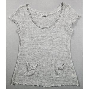 Knitted Short Sleeve Loose Fit Shirt Lightweight Front Pockets Womens Size PXL